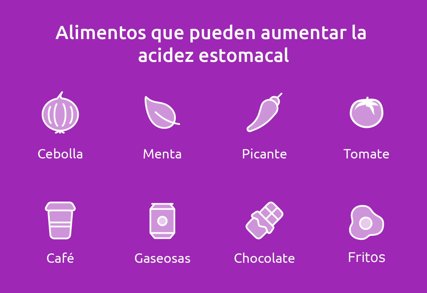 Cebolla, menta, picante, tomate, café, gaseosas, chocolate, fritos, acidez estomacal, alimentos a evitar si tengo acidez, reflujo.