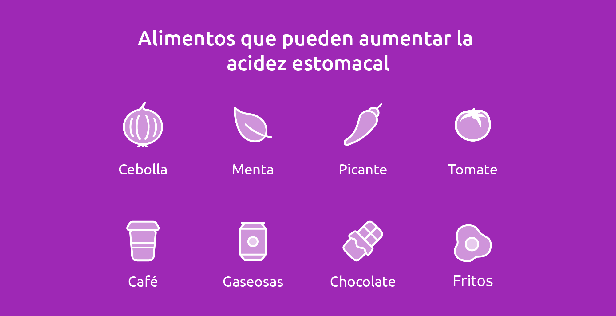Cebolla, menta, picante, tomate, café, gaseosas, chocolate, fritos, acidez estomacal, alimentos a evitar si tengo acidez, reflujo.